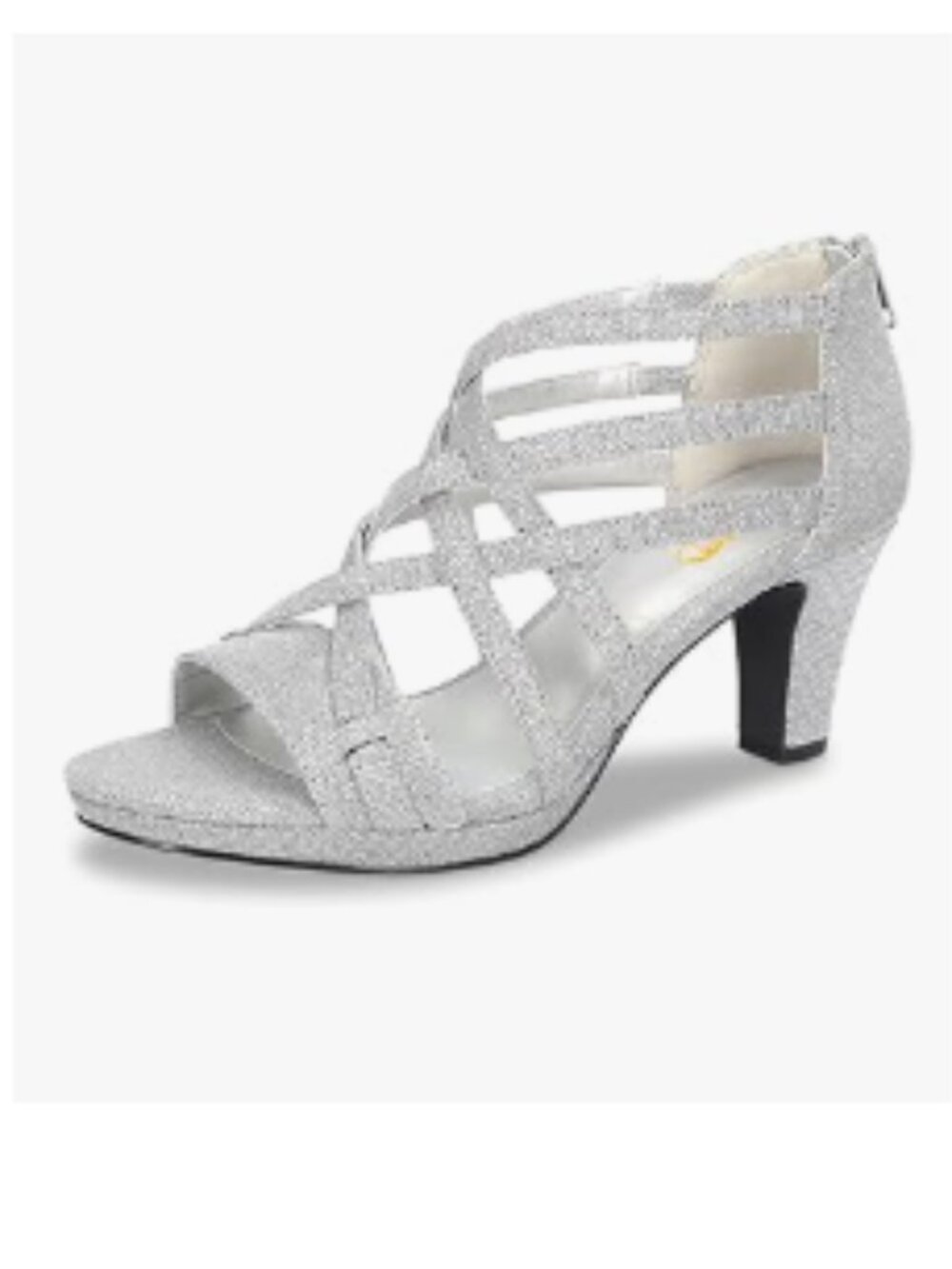 XYD Silver Ballroom Strappy Sandals Open Toe Block Low Heel Pumps Back Zip Shoes